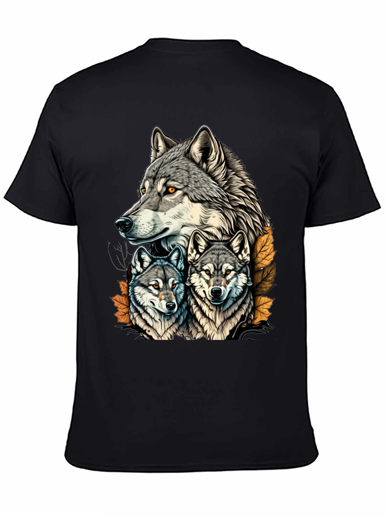 Wolf Pack Graphic Tee - Black Cotton T-Shirt