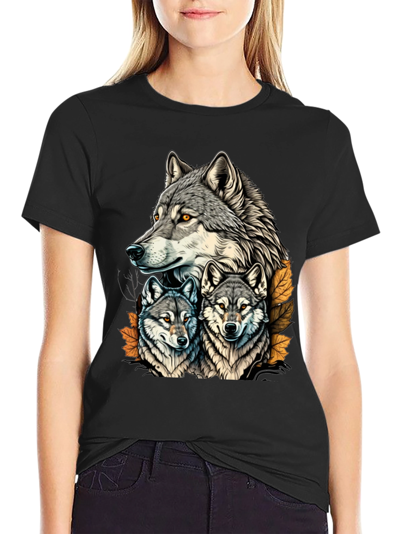 Wolf Pack Graphic Tee - Black Cotton T-Shirt