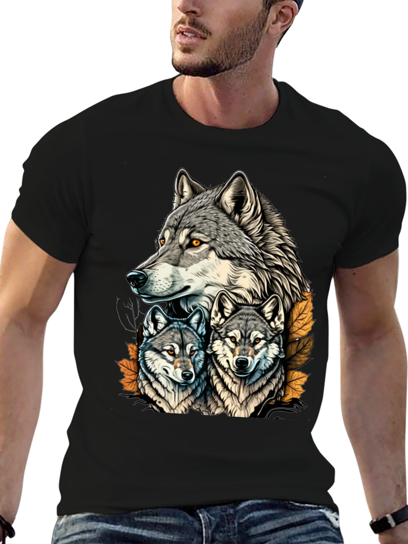 Wolf Pack Graphic Tee - Black Cotton T-Shirt