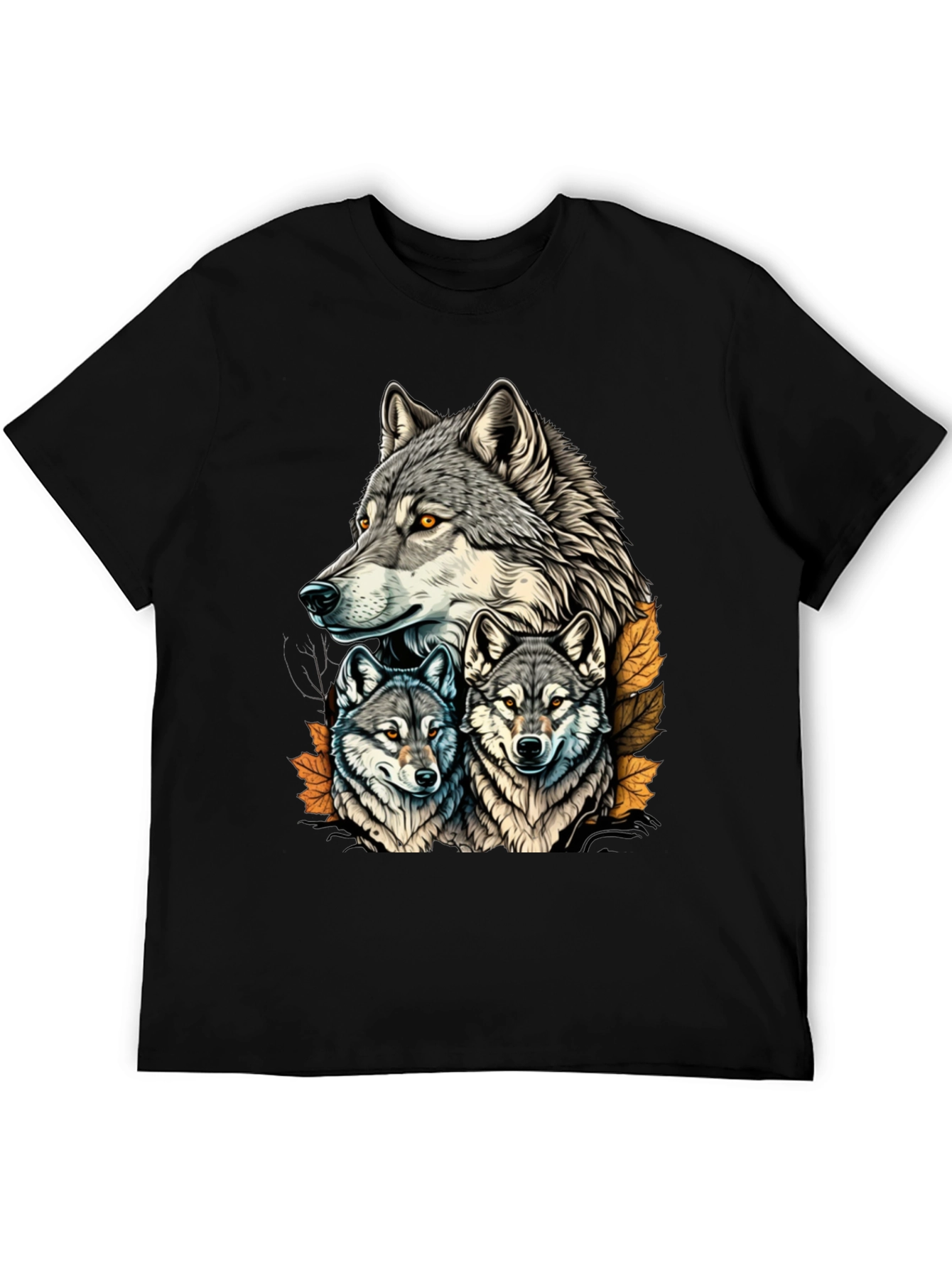 Wolf Pack Graphic Tee - Black Cotton T-Shirt