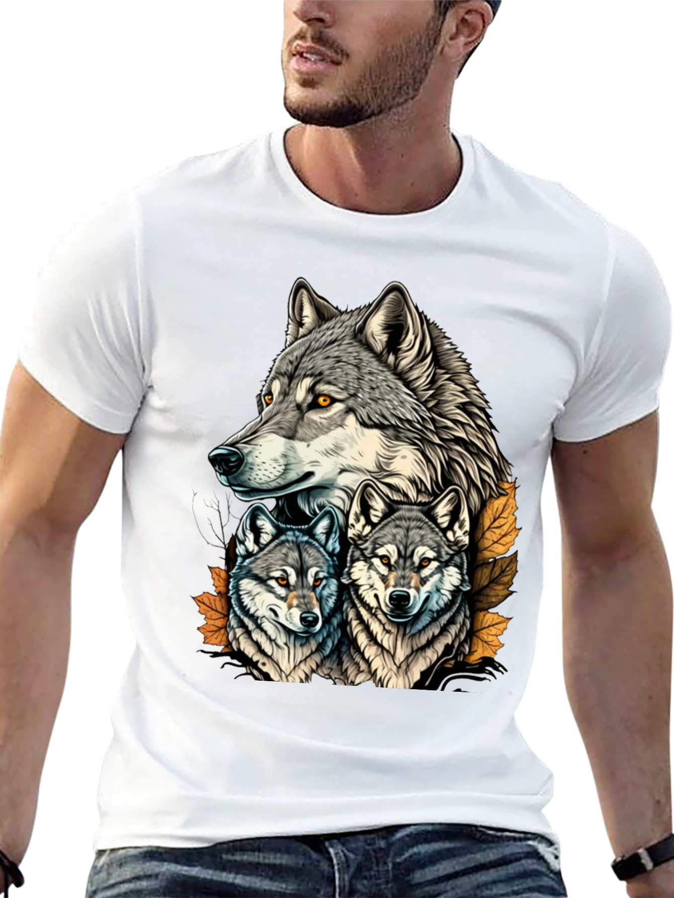 Wolf Pack Graphic Tee - Black Cotton T-Shirt