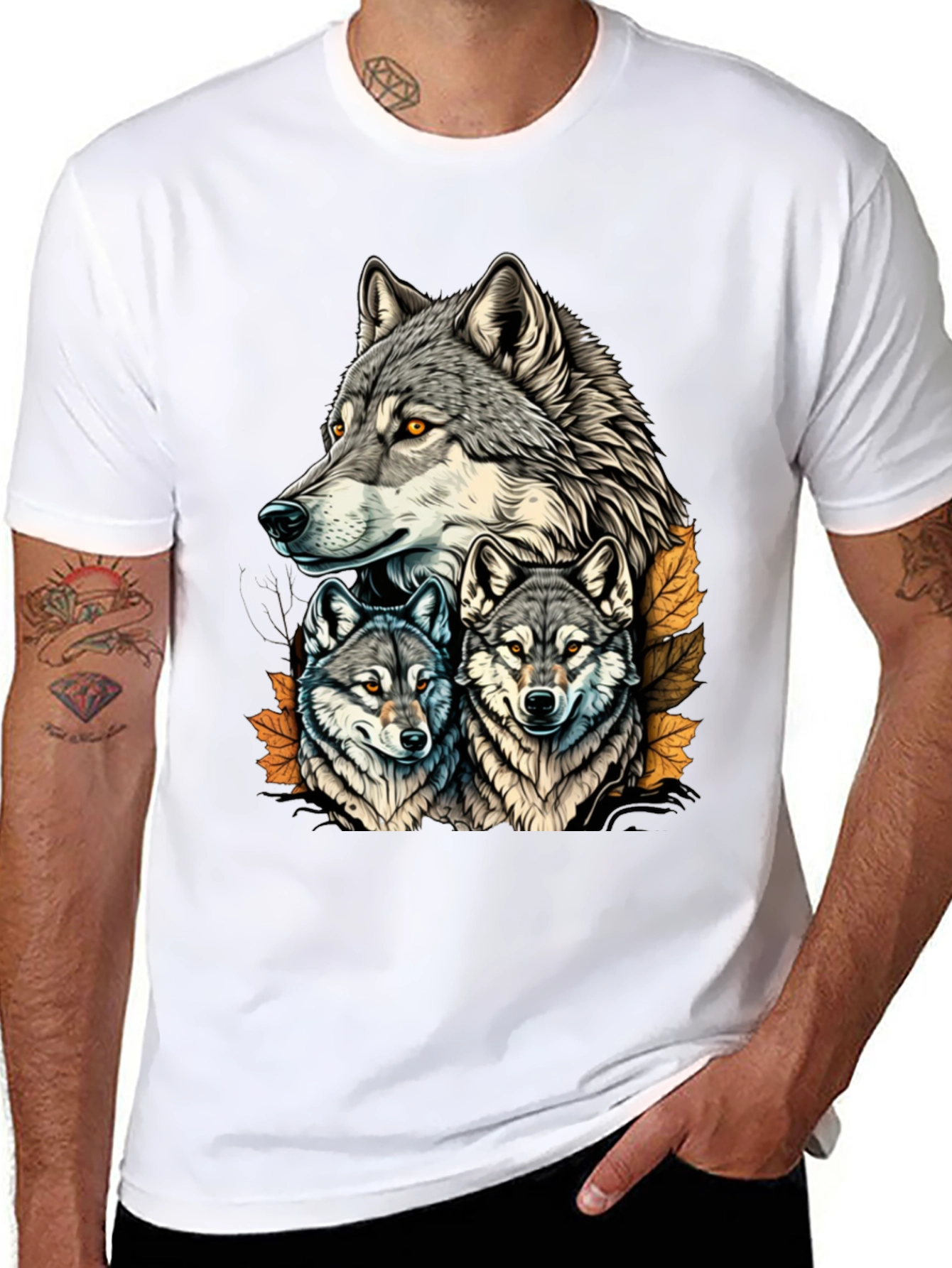 Wolf Pack Graphic Tee - Black Cotton T-Shirt
