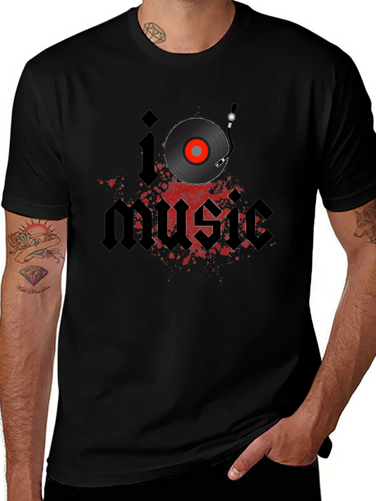 I Love Music Vinyl Record Graphic Black T-Shirt