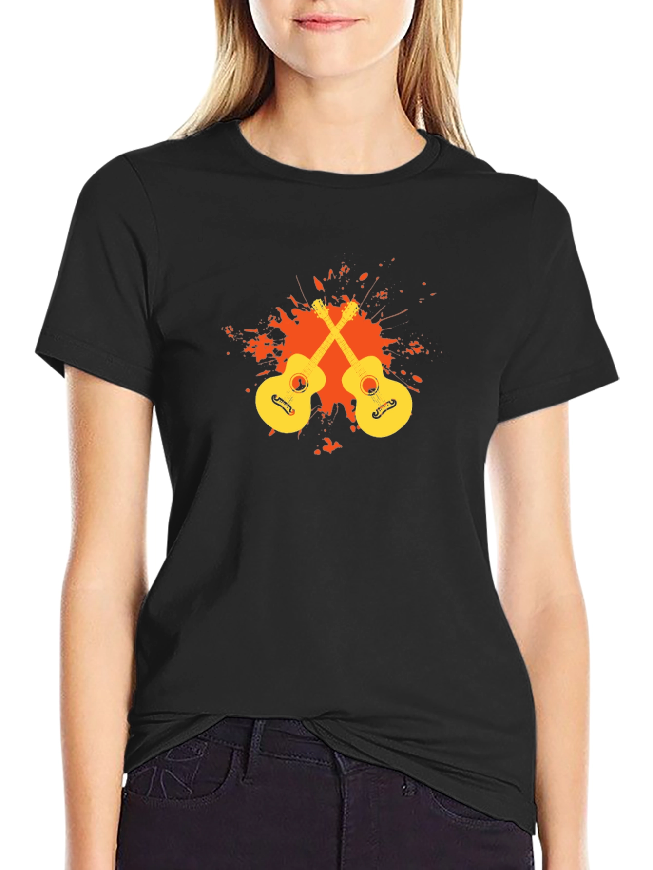 Black T-Shirt with Guitar Graphic