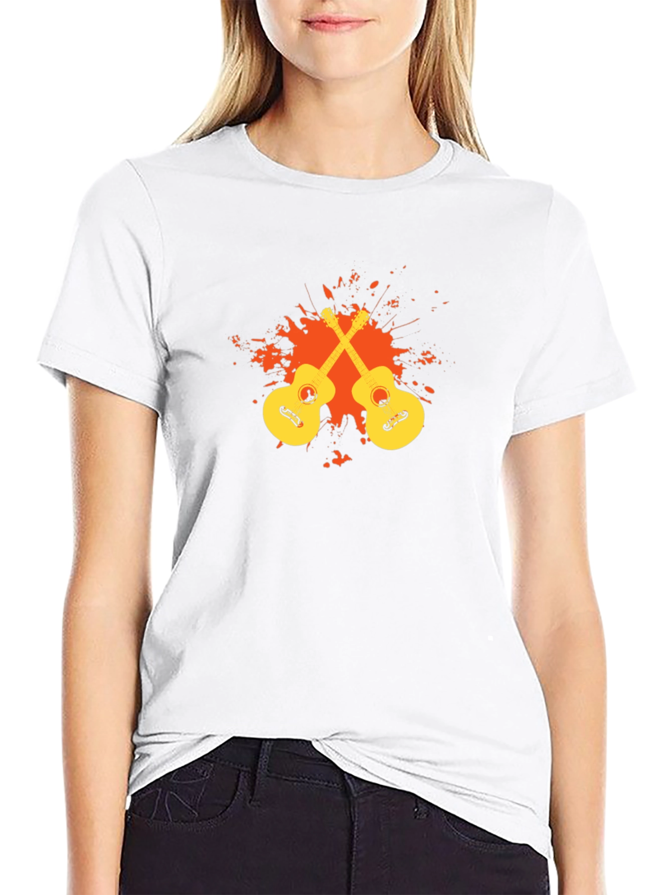 Black T-Shirt with Guitar Graphic