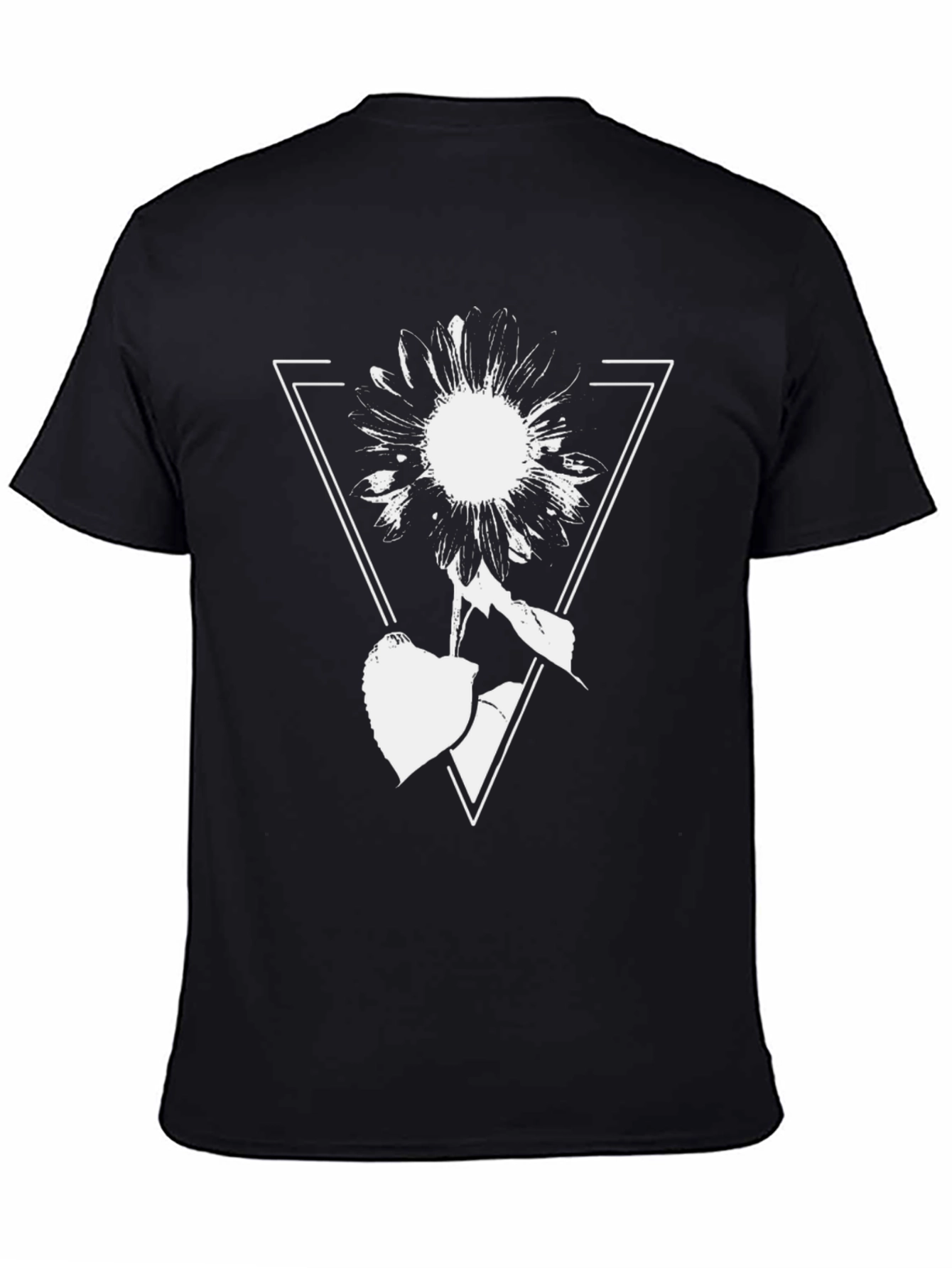 Geometric Floral Graphic Tee - Black Cotton Blend