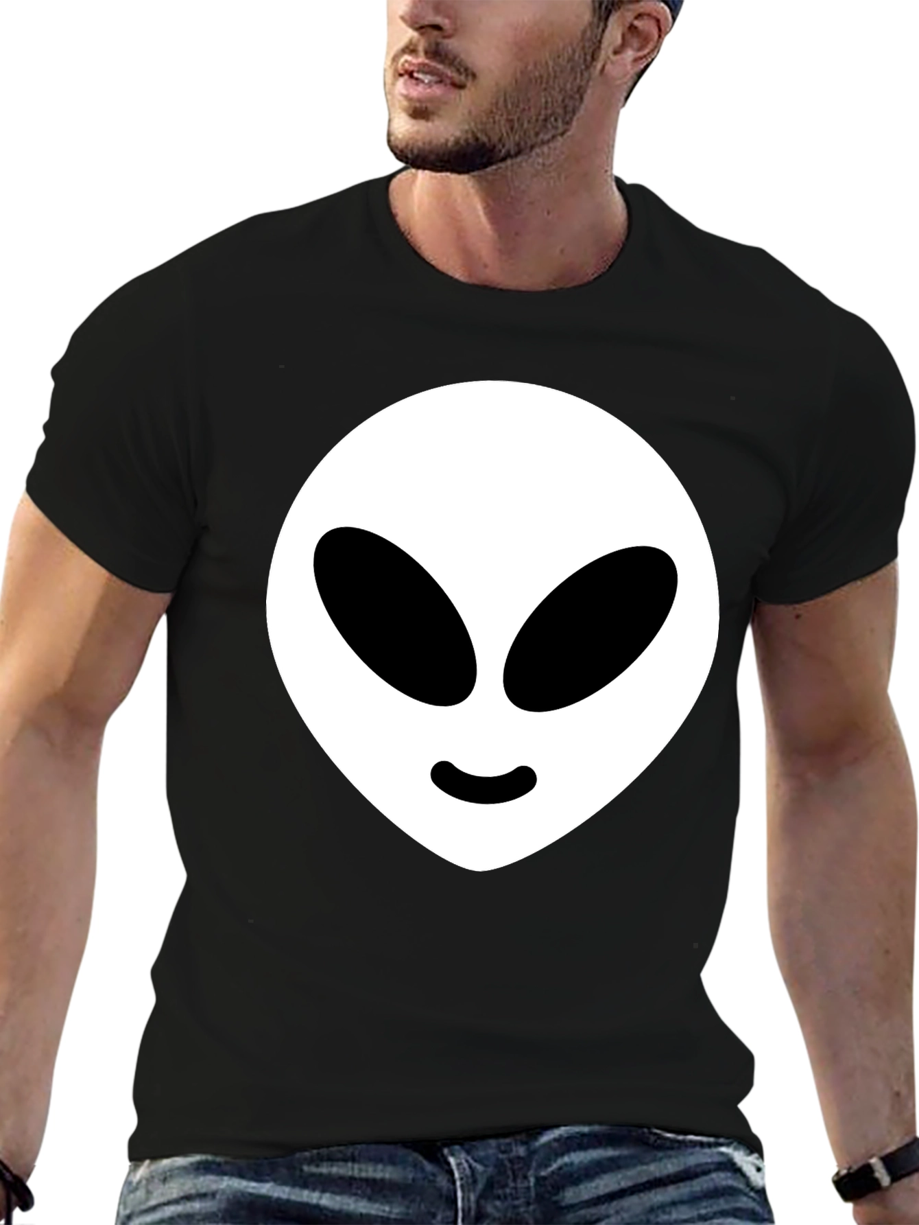 Alien Head Graphic Tee - Black Cotton Blend