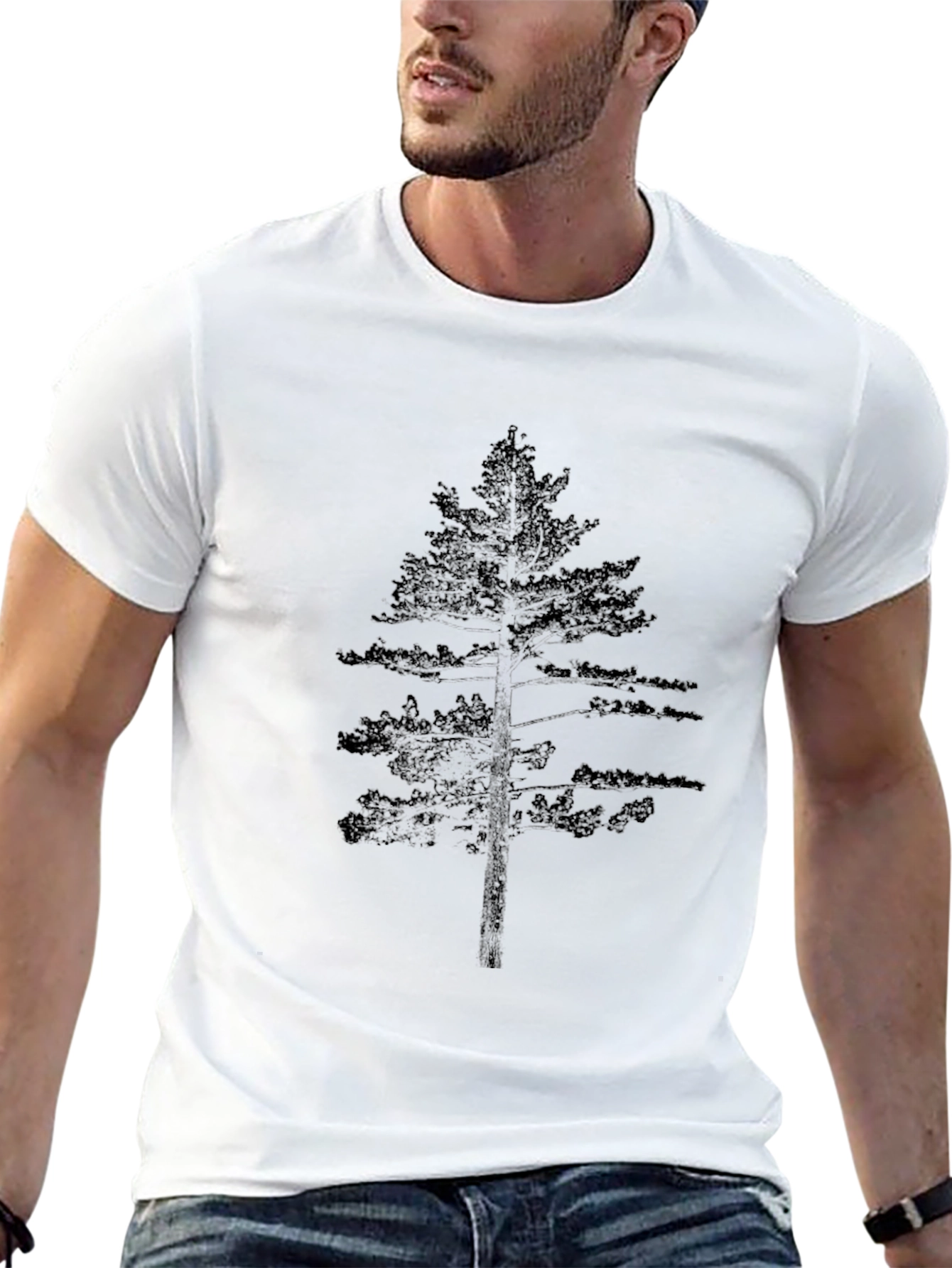 Mens Black T-Shirt with Tree Print