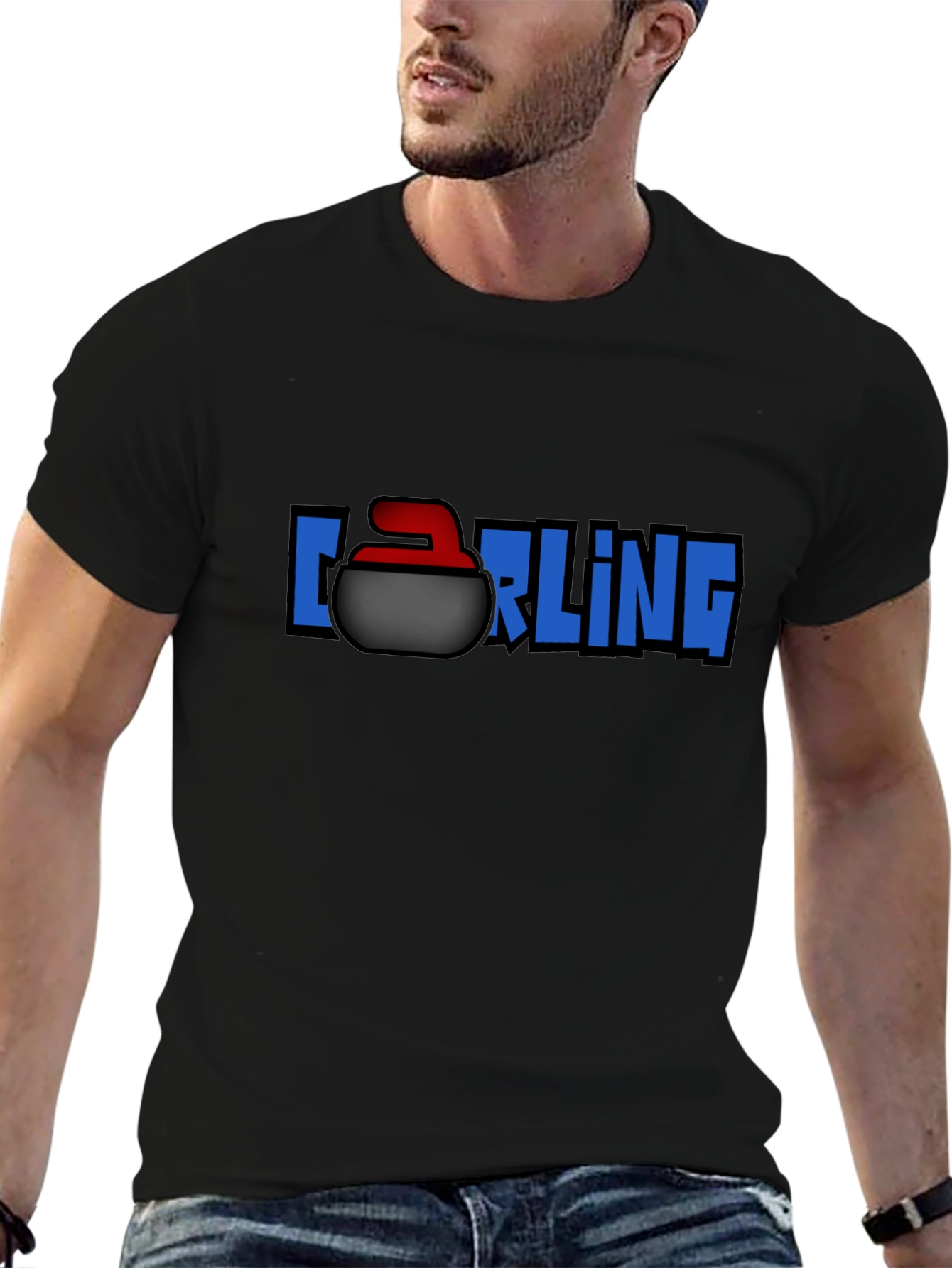Curling Stone T-Shirt - Black Graphic Tee