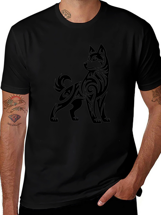 Tribal Dog Graphic Black Tee