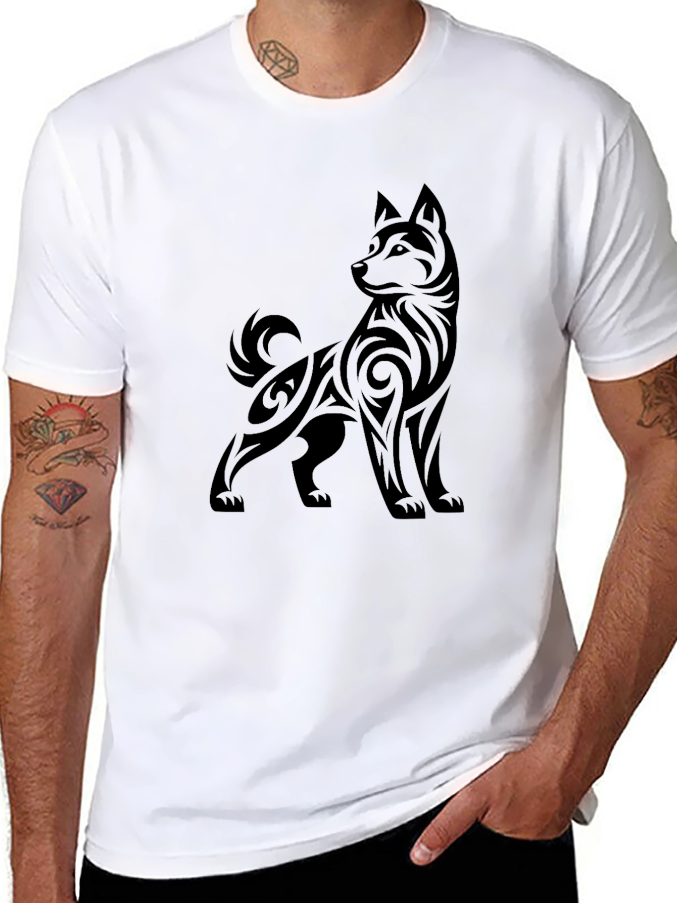 Tribal Dog Graphic Black Tee
