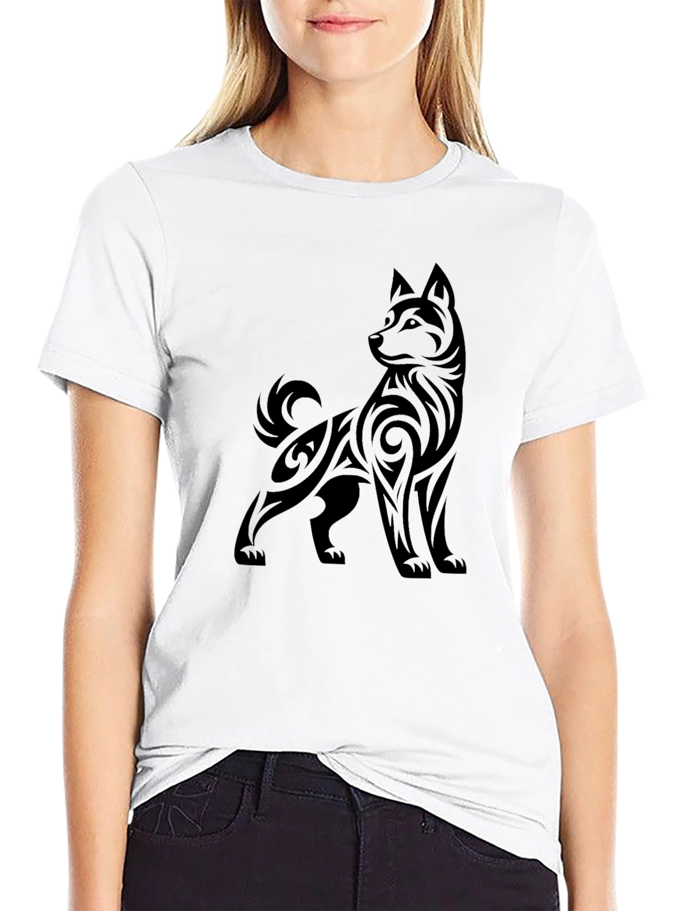 Tribal Dog Graphic Black Tee