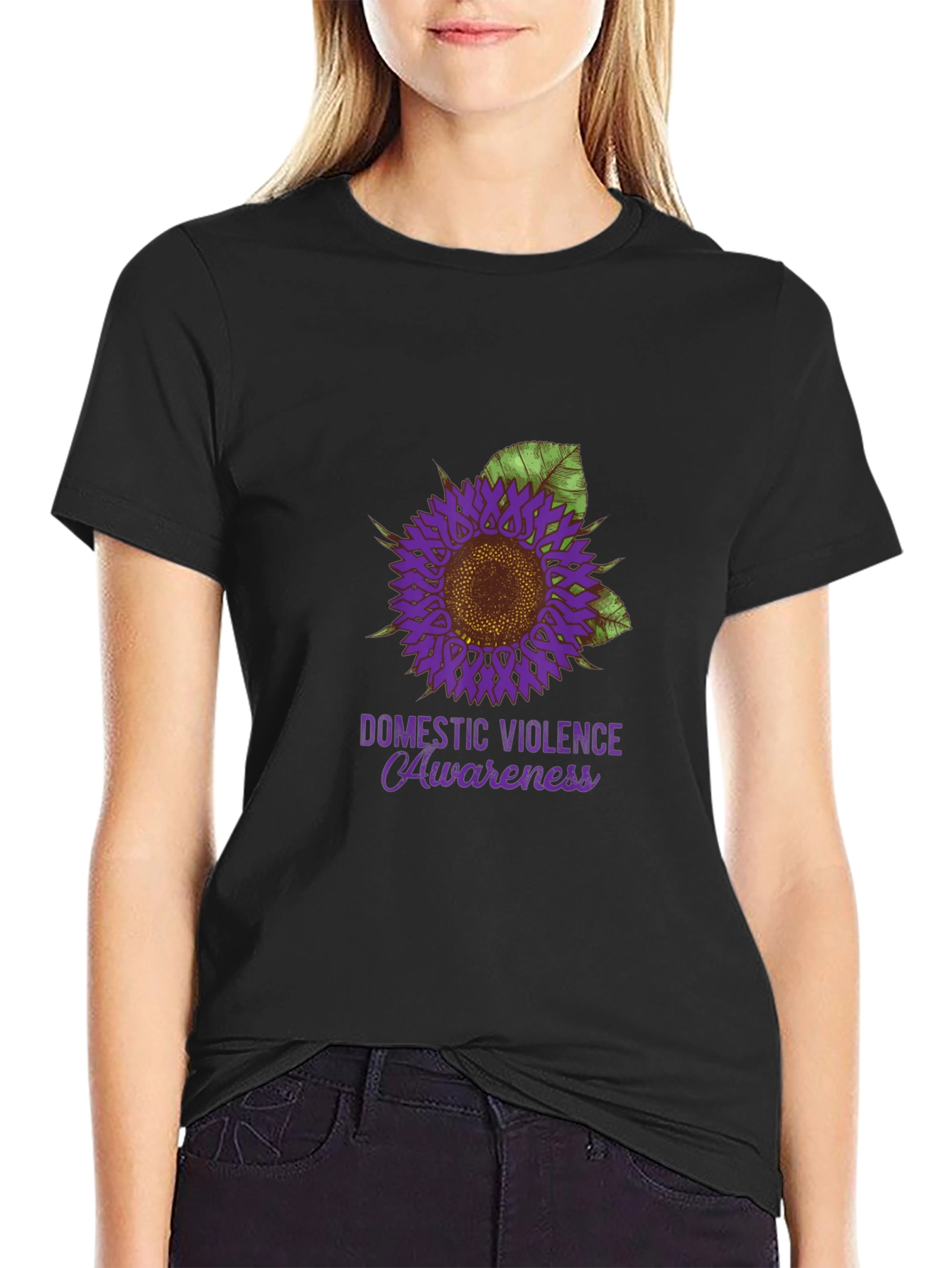 Domestic Violence Awareness T-Shirt with Sunflower Design