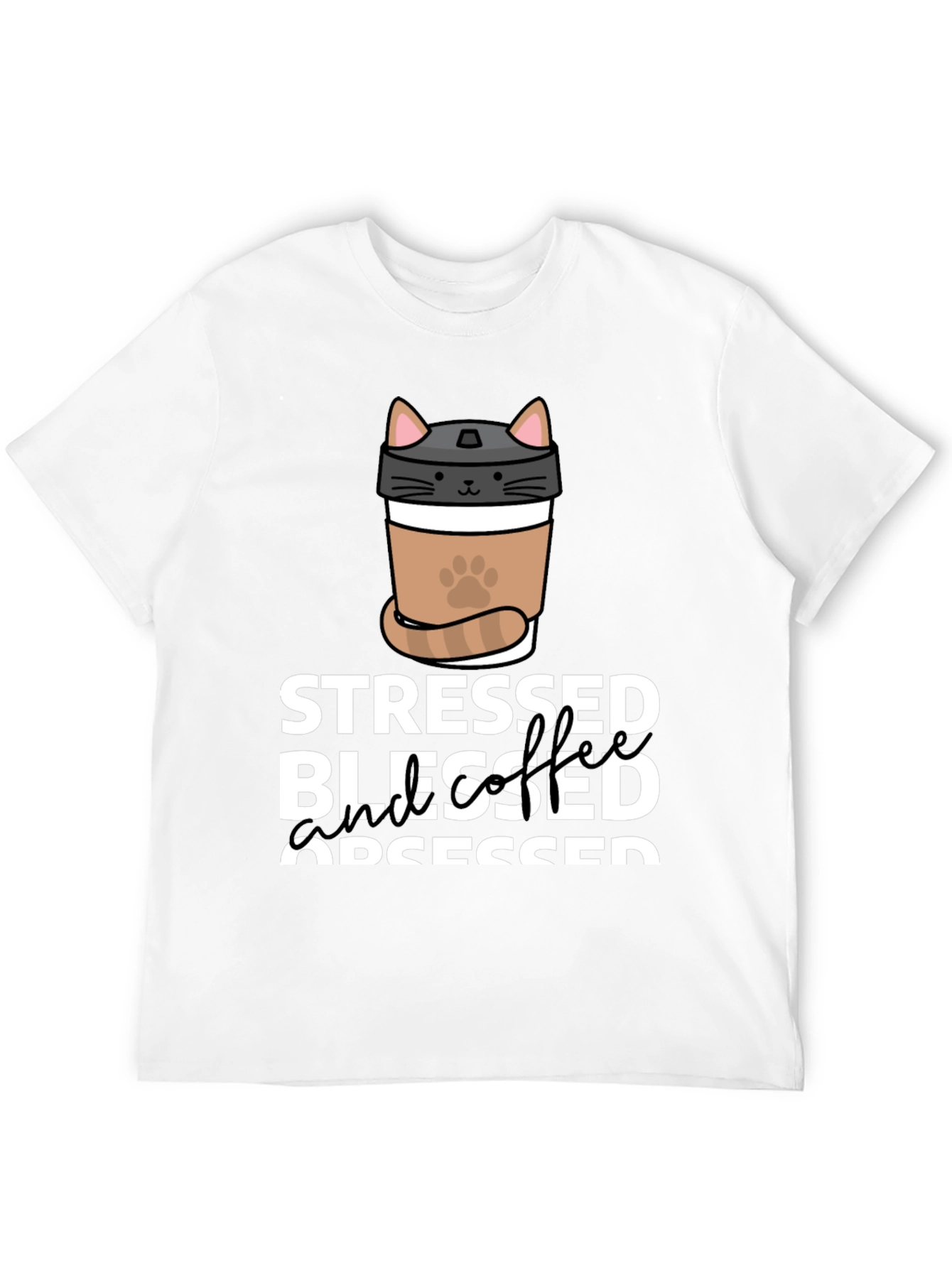 Stressed Blessed Coffee Obsessed Cat Lover T-Shirt