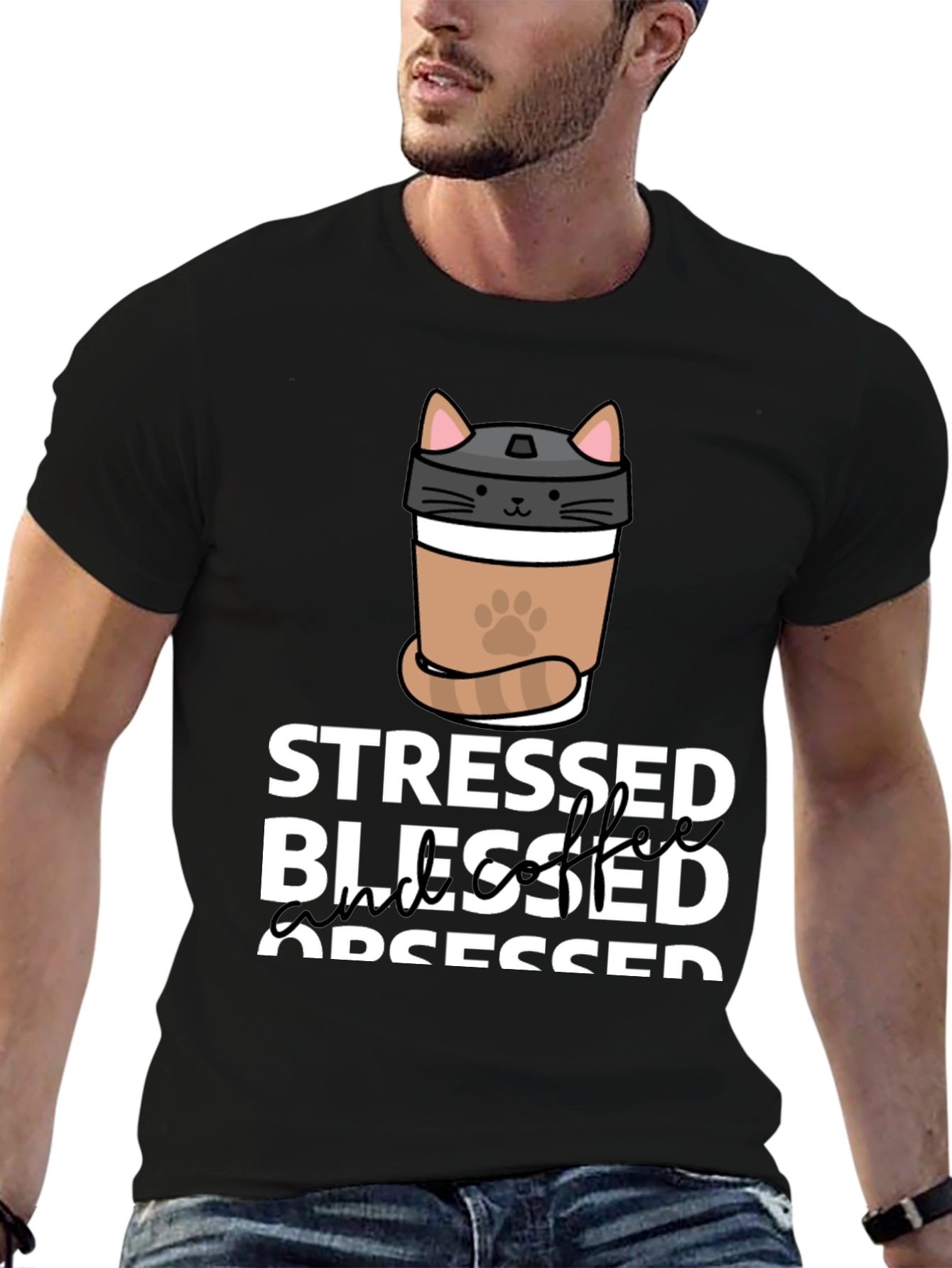 Stressed Blessed Coffee Obsessed Cat Lover T-Shirt