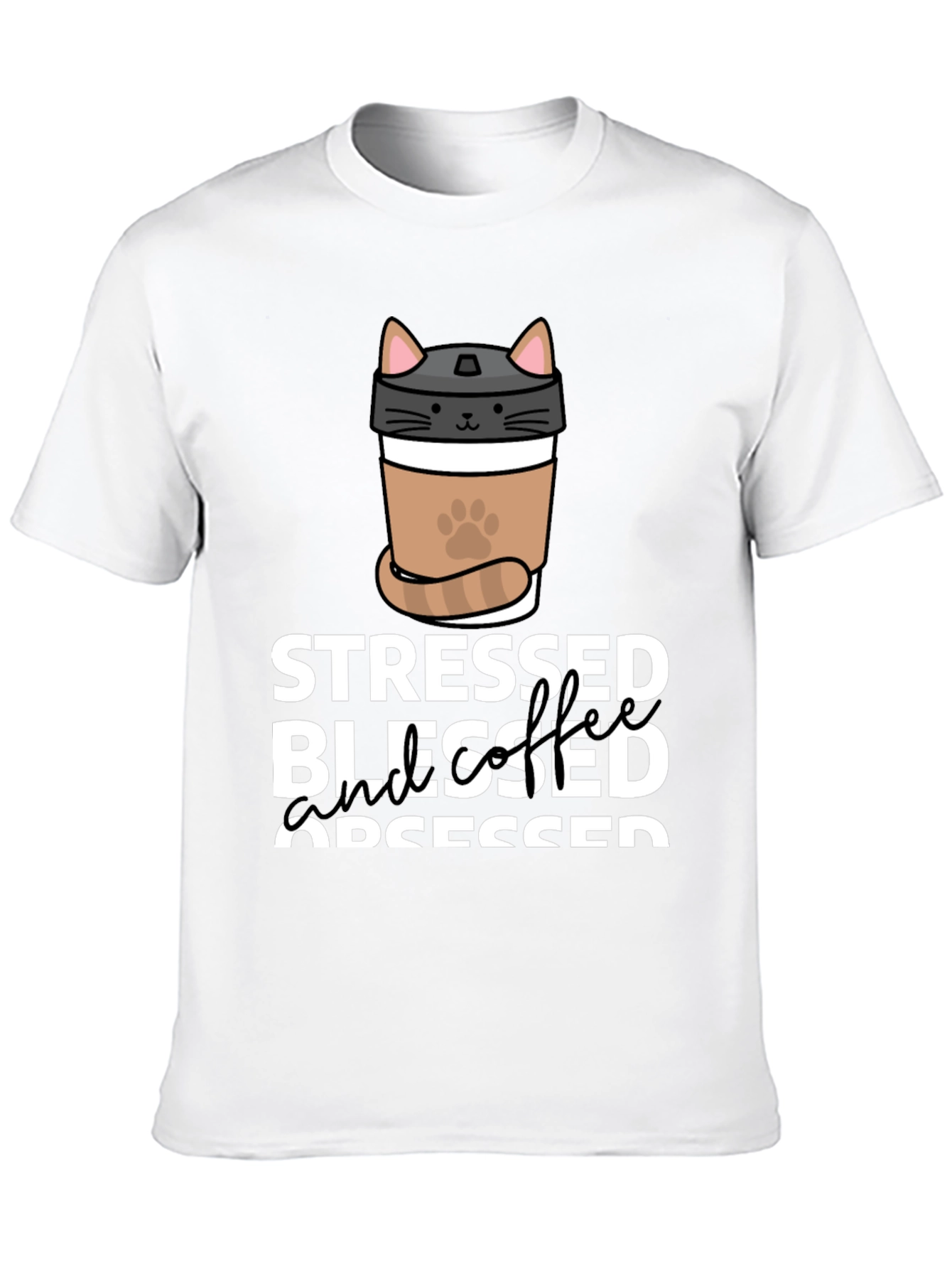 Stressed Blessed Coffee Obsessed Cat Lover T-Shirt