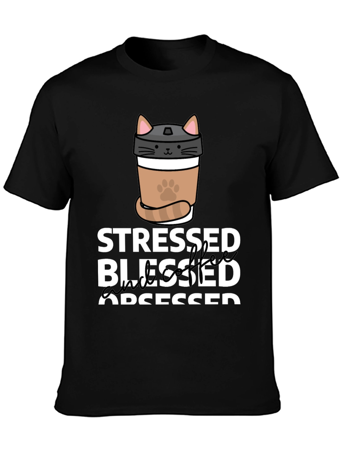 Stressed Blessed Coffee Obsessed Cat Lover T-Shirt