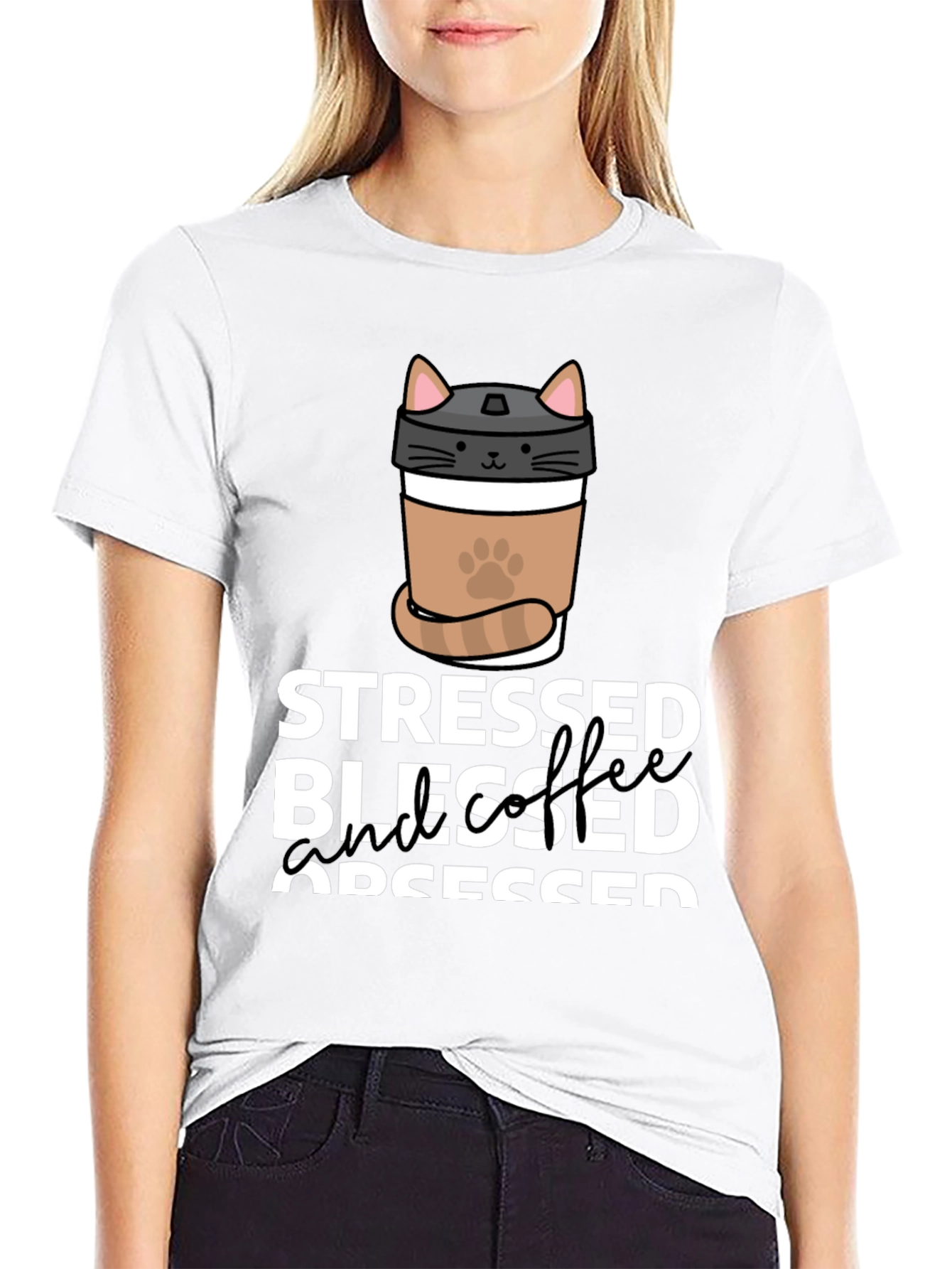 Stressed Blessed Coffee Obsessed Cat Lover T-Shirt