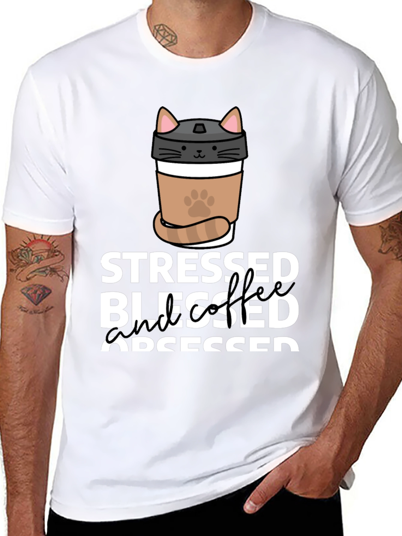 Stressed Blessed Coffee Obsessed Cat Lover T-Shirt