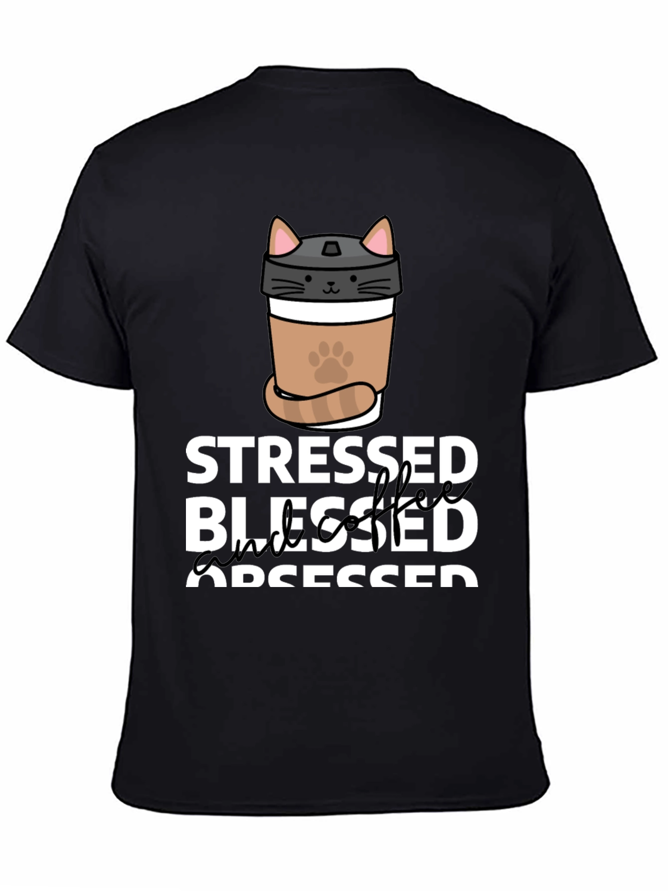Stressed Blessed Coffee Obsessed Cat Lover T-Shirt
