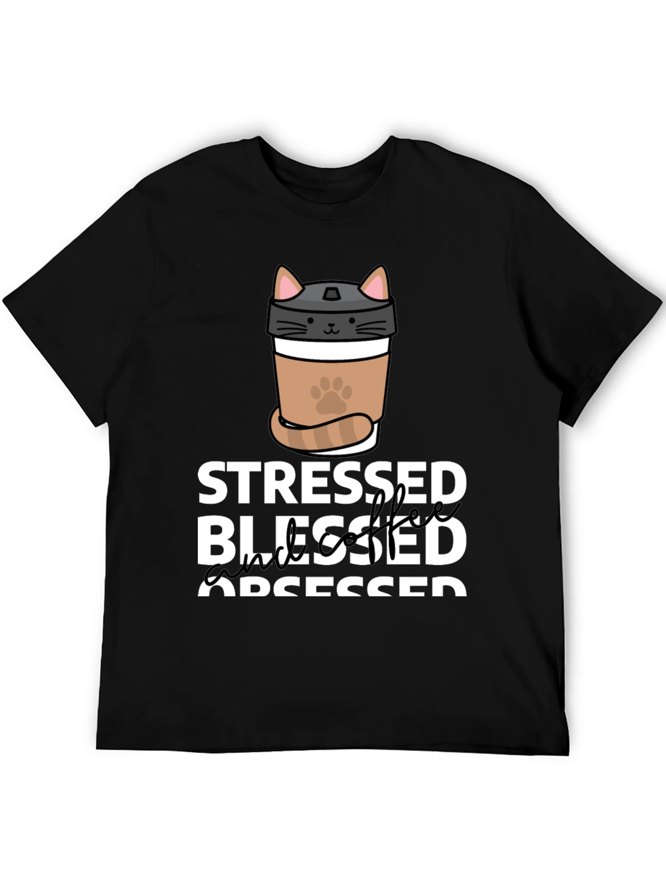 Stressed Blessed Coffee Obsessed Cat Lover T-Shirt