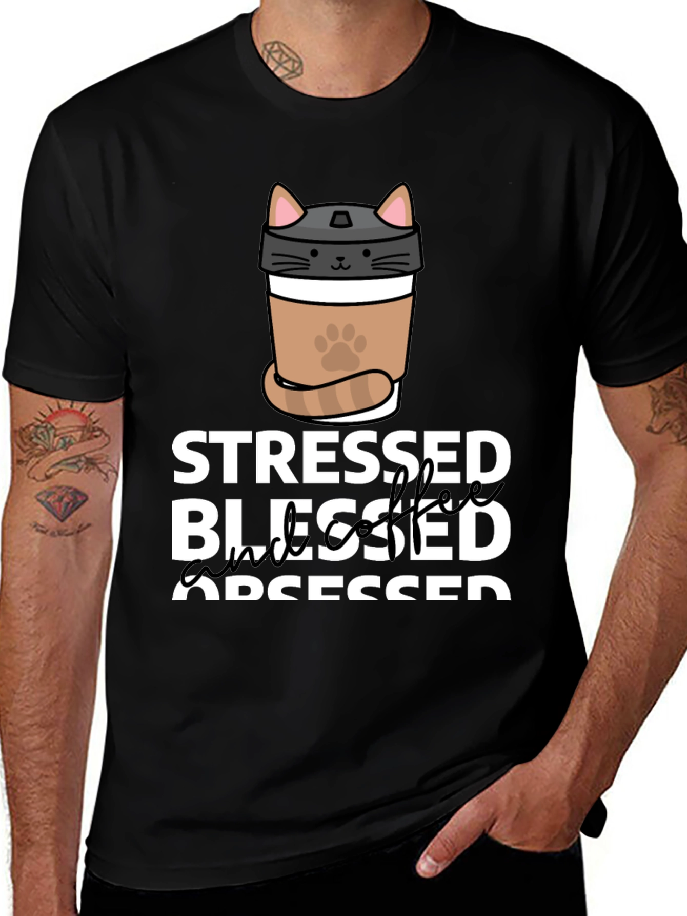 Stressed Blessed Coffee Obsessed Cat Lover T-Shirt