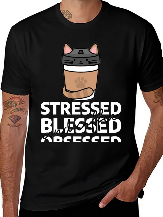 Stressed Blessed Coffee Obsessed Cat Lover T-Shirt