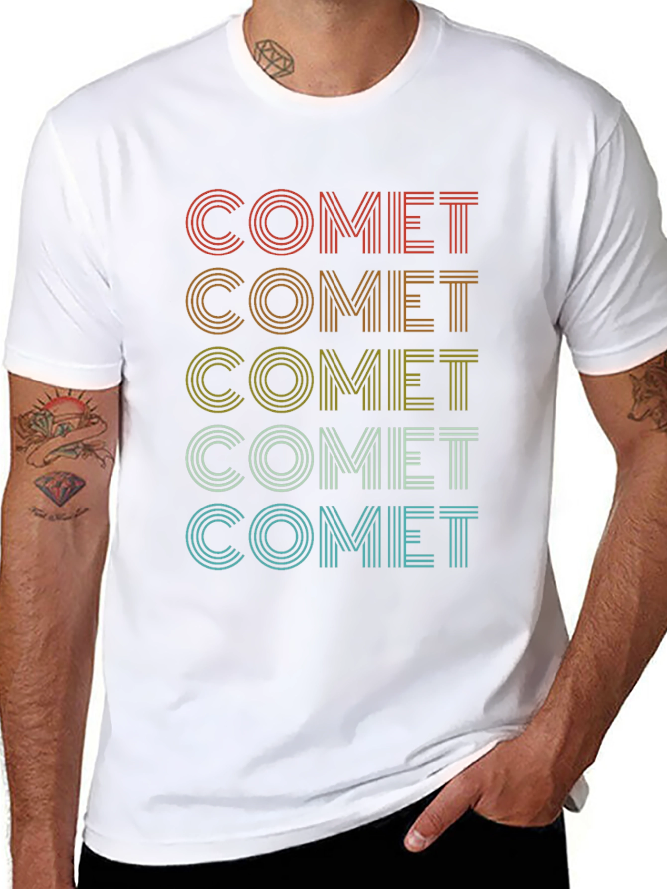 Retro Comet Graphic Print Black T-Shirt