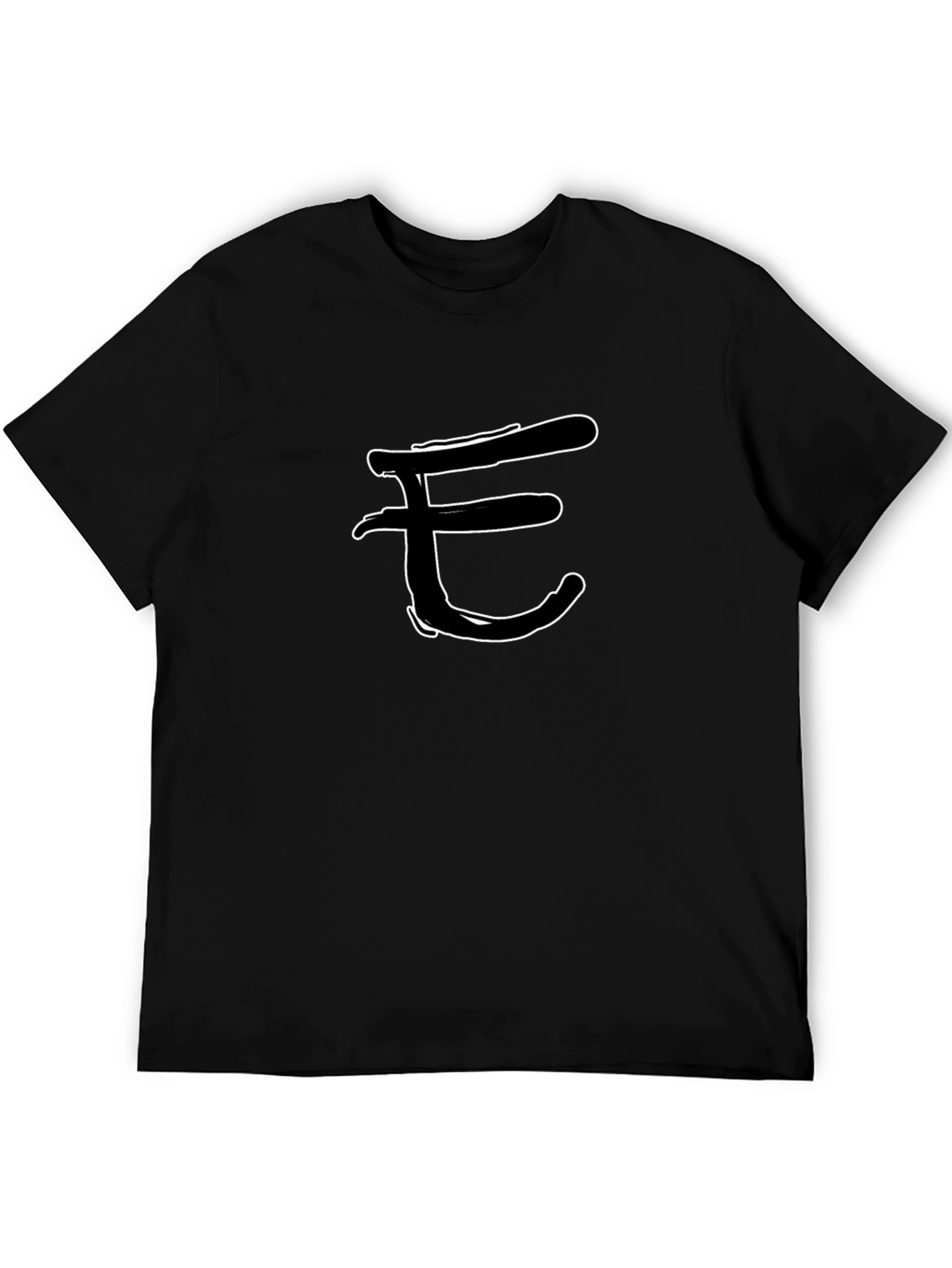 Mens Black T-Shirt with Brushstroke E Design
