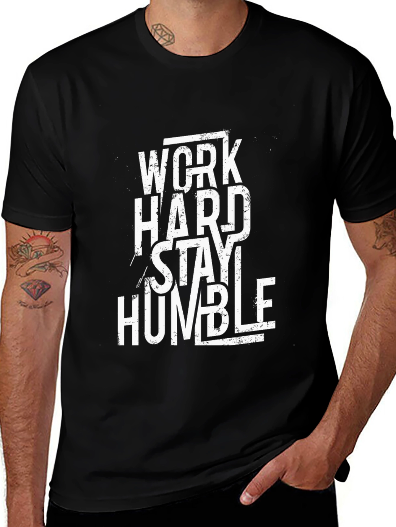 Work Hard Stay Humble Black Graphic T-Shirt