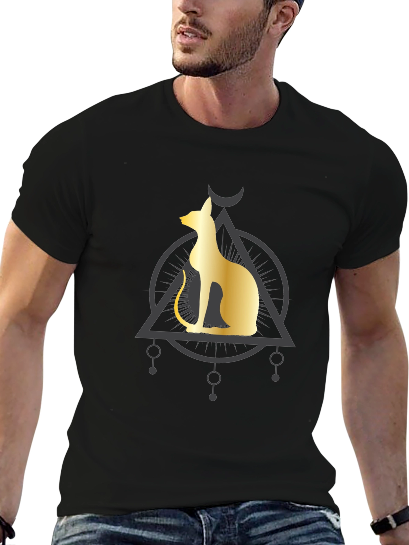 Egyptian Cat Graphic Tee - Black Cotton Comfort