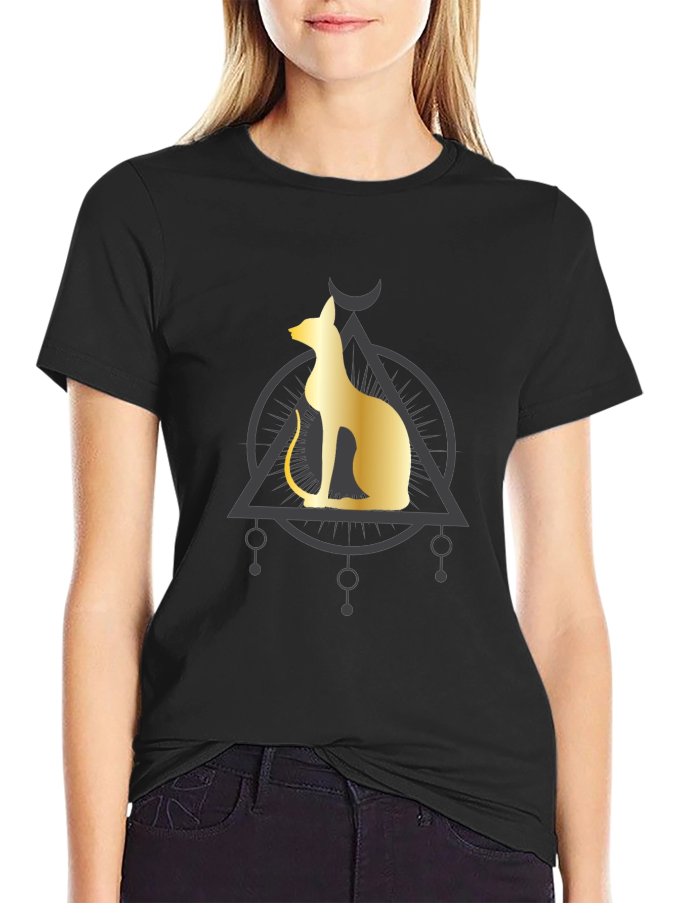 Egyptian Cat Graphic Tee - Black Cotton Comfort