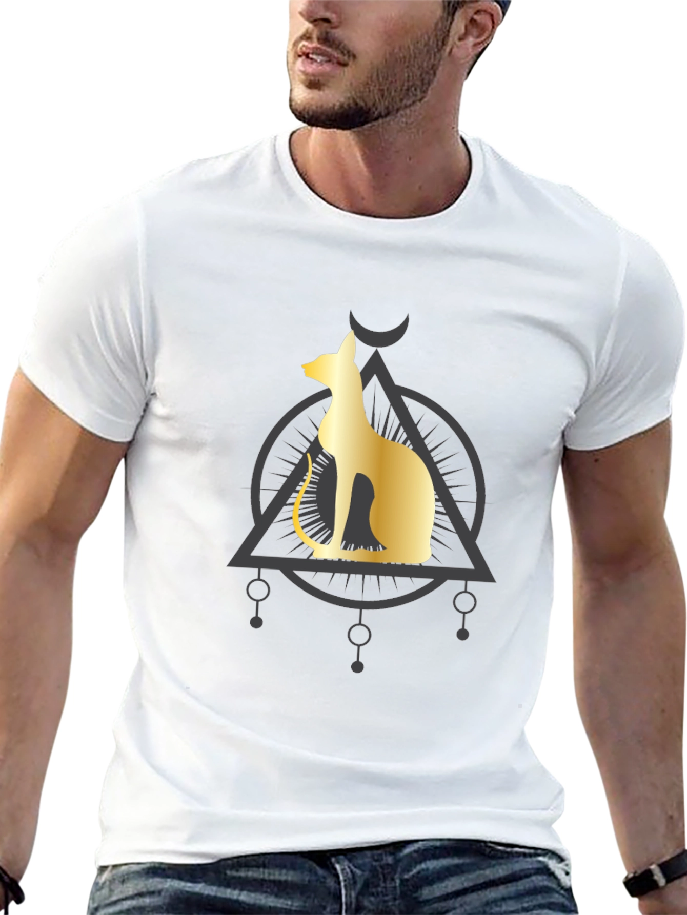 Egyptian Cat Graphic Tee - Black Cotton Comfort