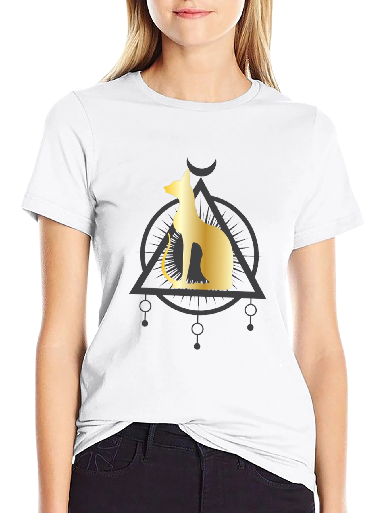 Egyptian Cat Graphic Tee - Black Cotton Comfort