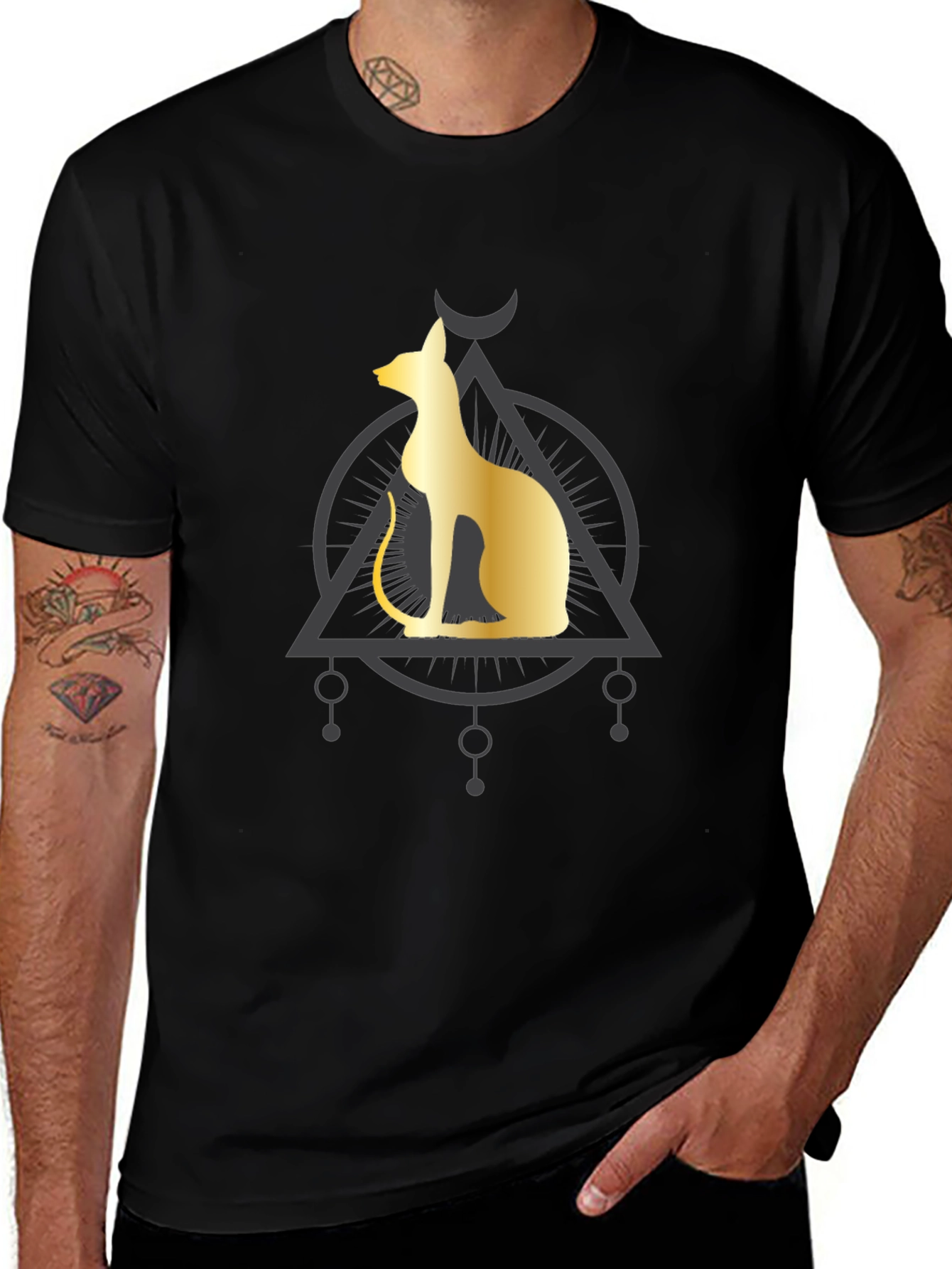 Egyptian Cat Graphic Tee - Black Cotton Comfort