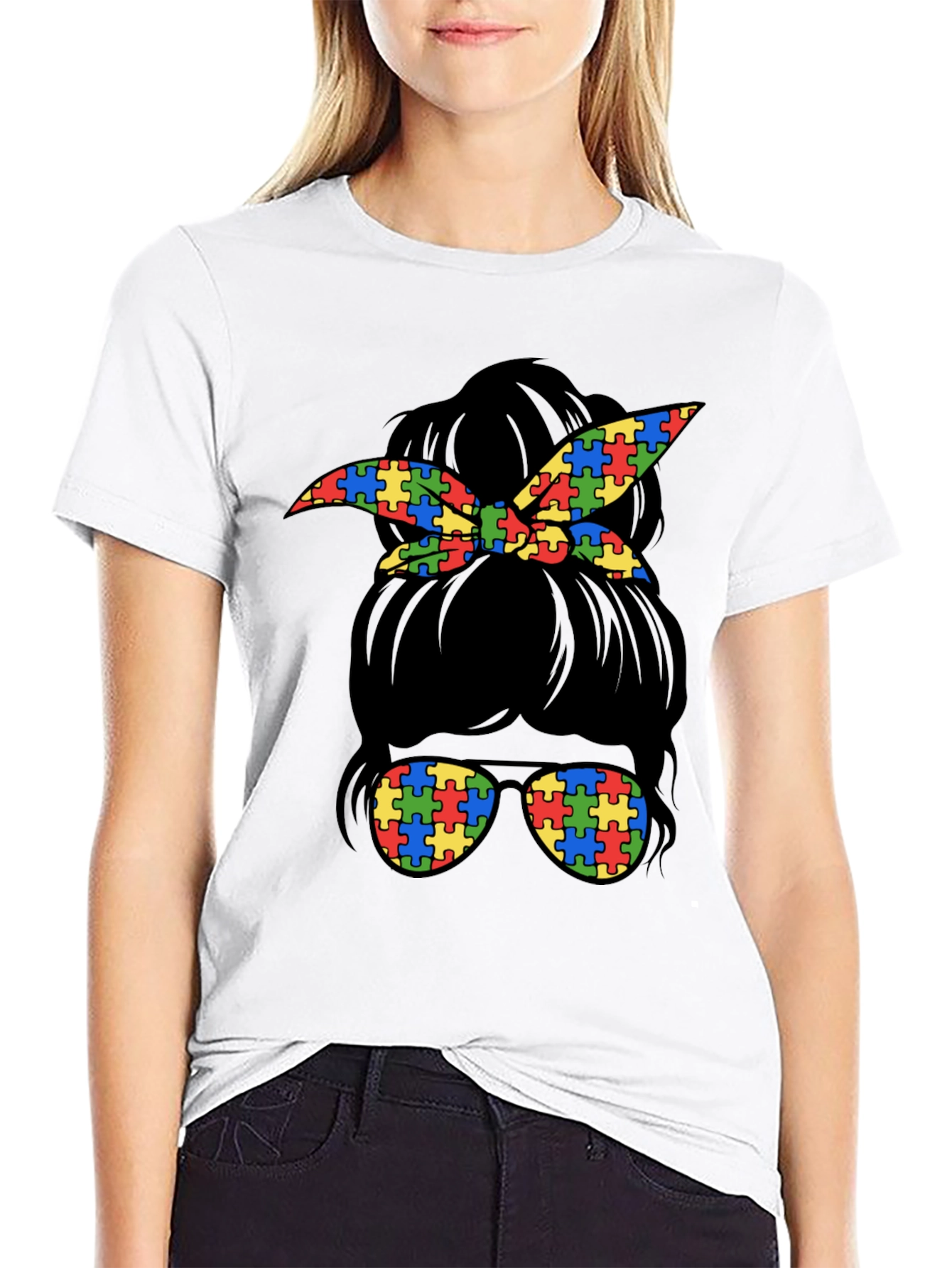 Autism Awareness Messy Bun T-Shirt