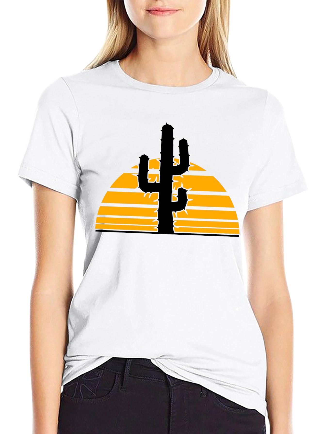 Cactus Sunset Graphic Tee - Black Cotton T-Shirt
