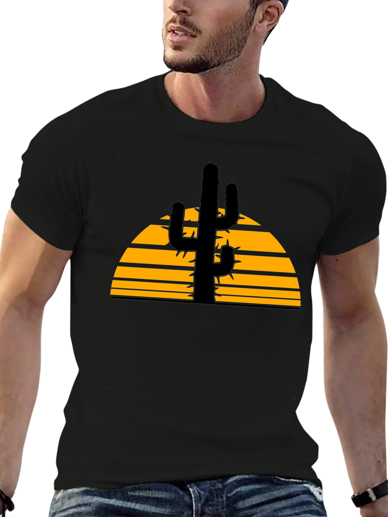 Cactus Sunset Graphic Tee - Black Cotton T-Shirt