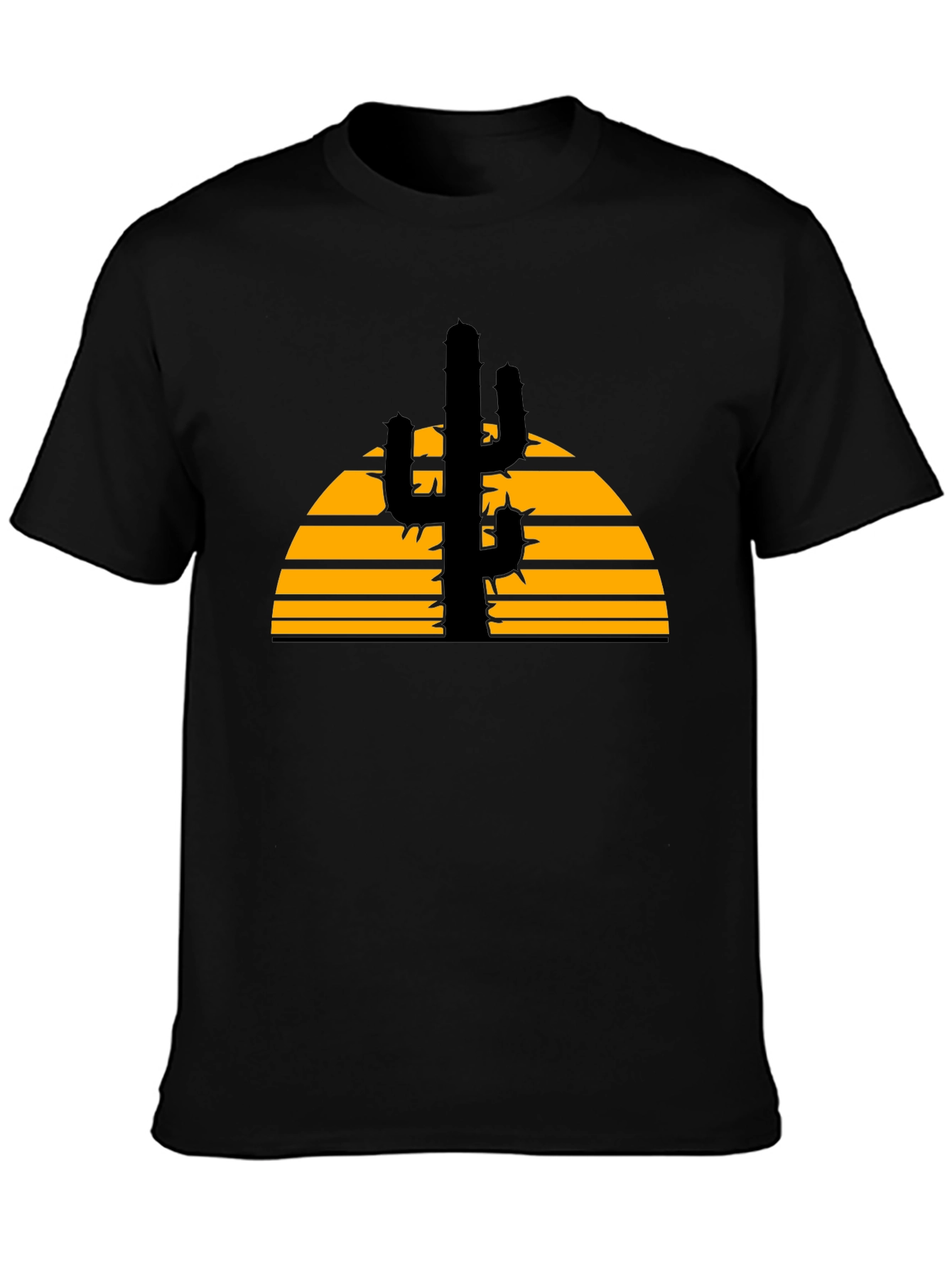 Cactus Sunset Graphic Tee - Black Cotton T-Shirt