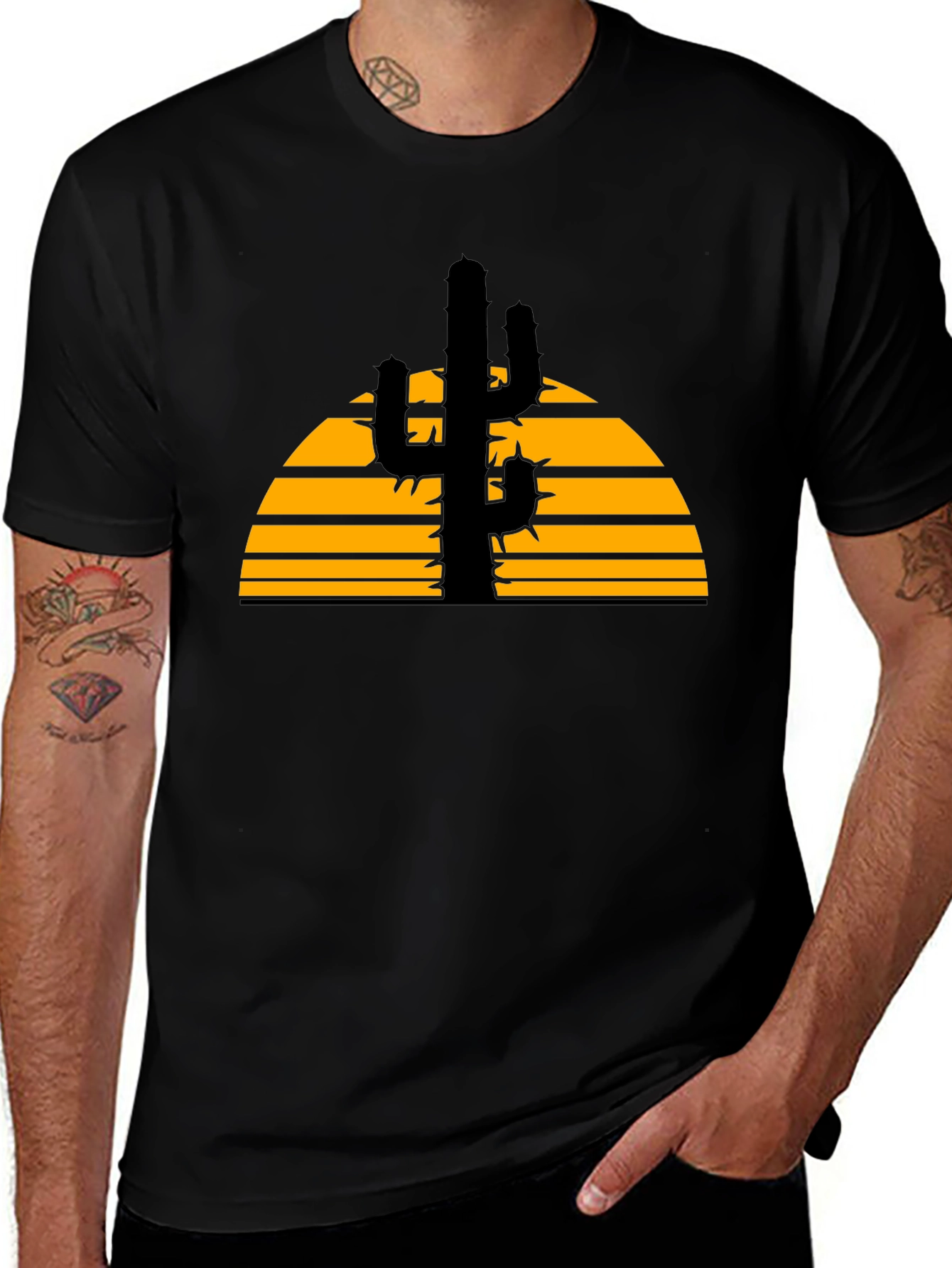Cactus Sunset Graphic Tee - Black Cotton T-Shirt