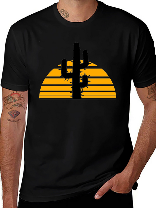 Cactus Sunset Graphic Tee - Black Cotton T-Shirt