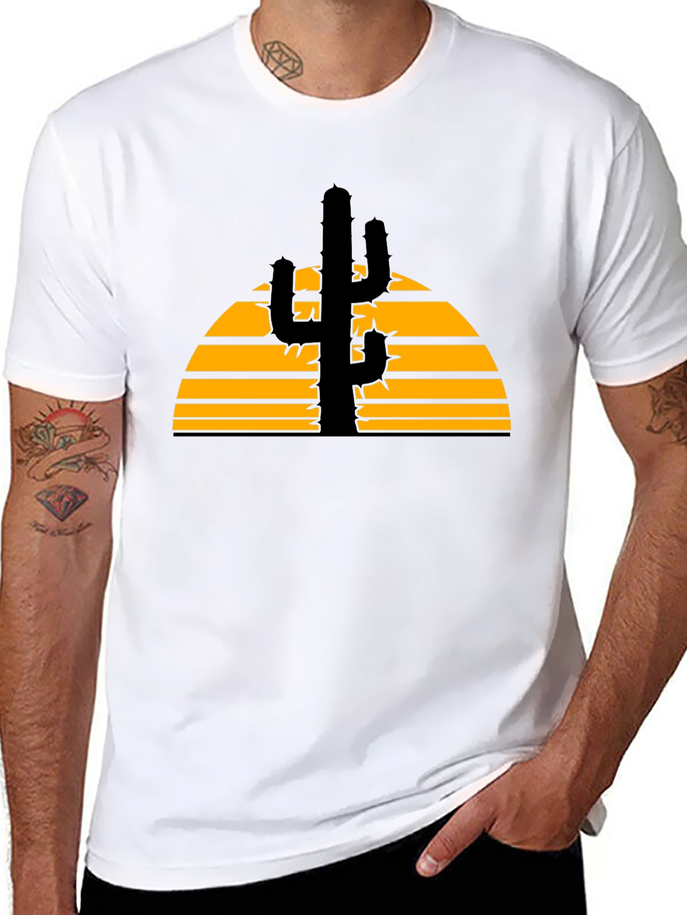 Cactus Sunset Graphic Tee - Black Cotton T-Shirt