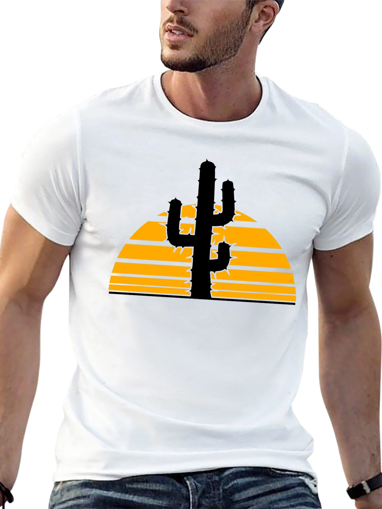 Cactus Sunset Graphic Tee - Black Cotton T-Shirt
