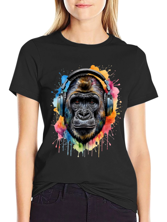 Gorilla Headphones Graphic Tee - Cool Animal Print