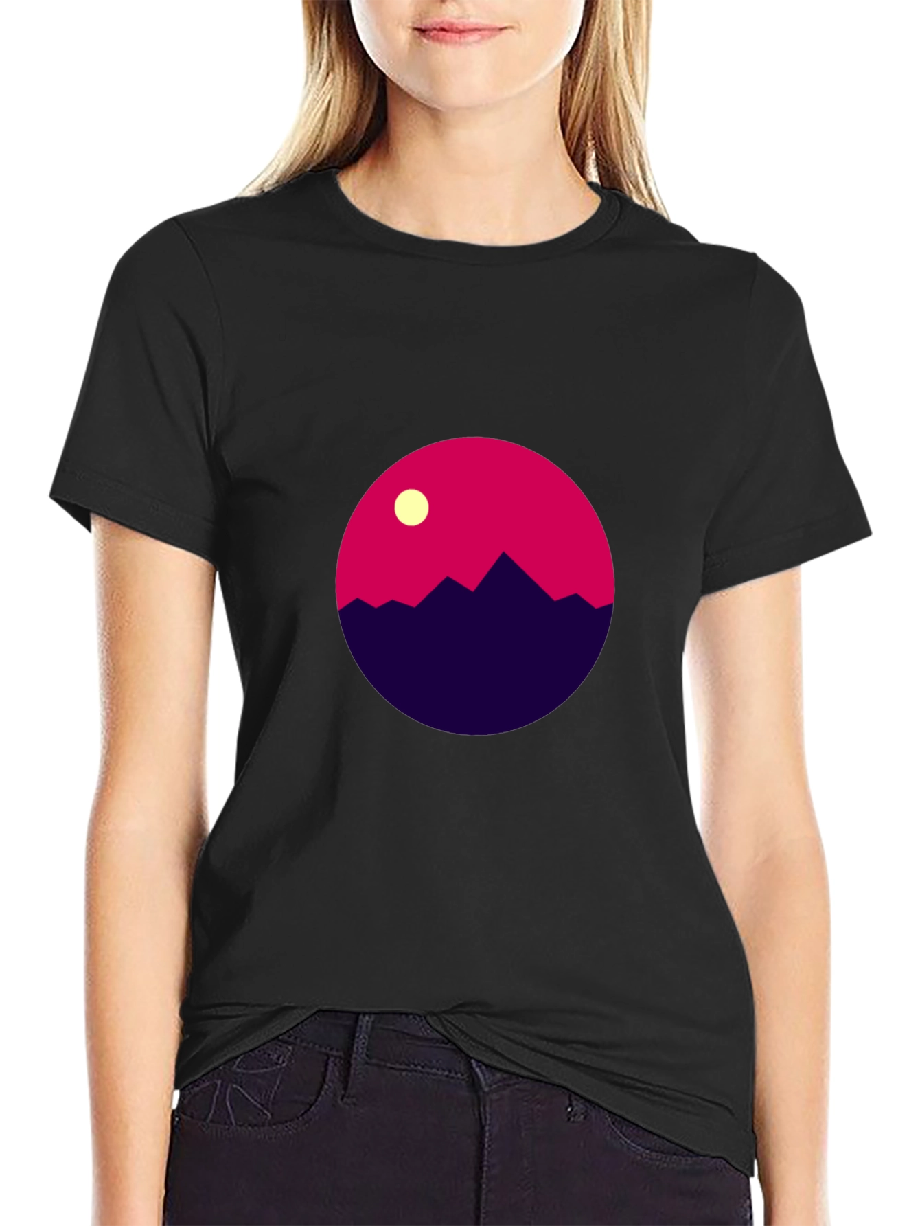 Geometric Mountain Scene Black T-Shirt