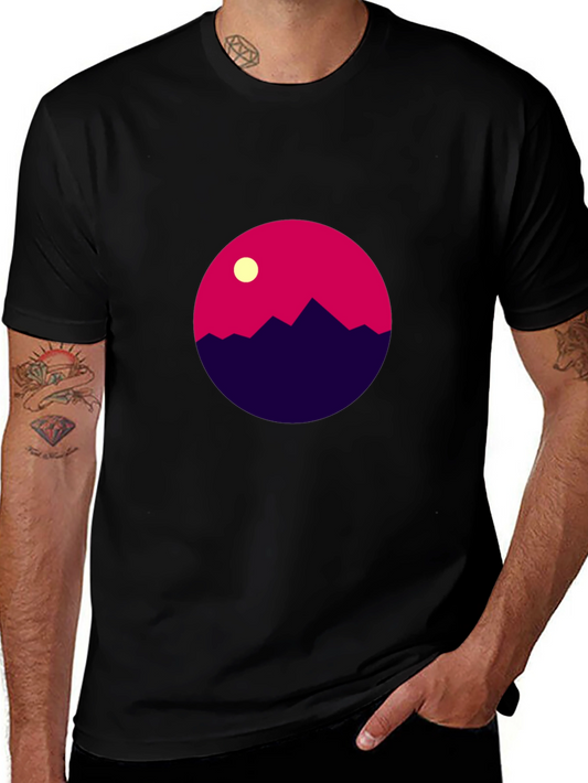 Geometric Mountain Scene Black T-Shirt