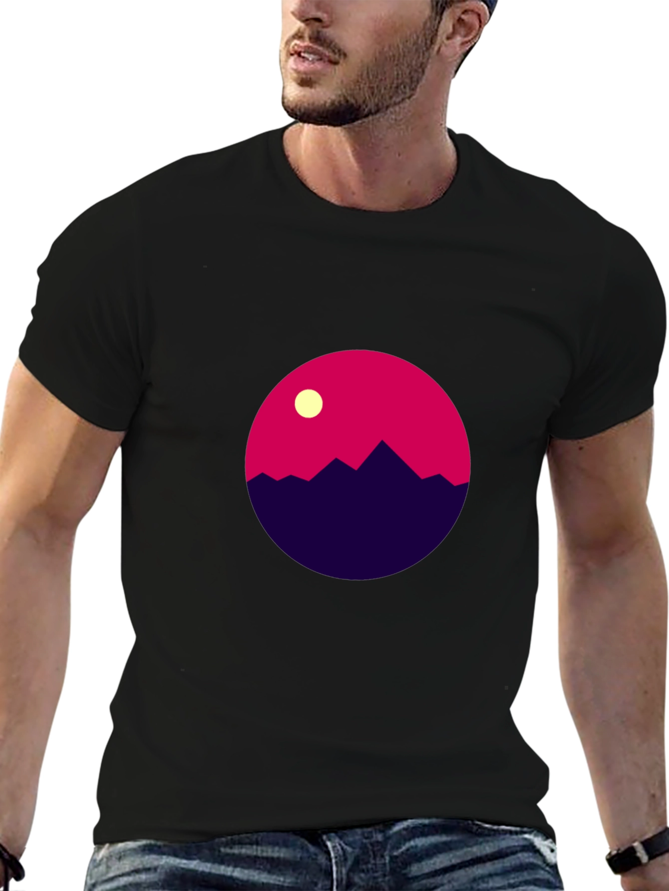 Geometric Mountain Scene Black T-Shirt
