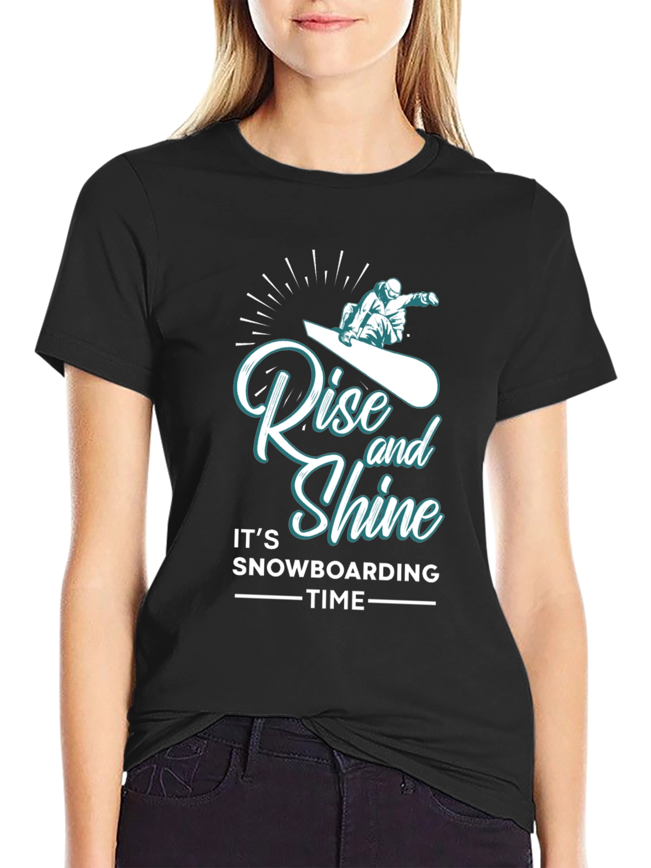 Rise and Shine Snowboarding Time Black T-Shirt