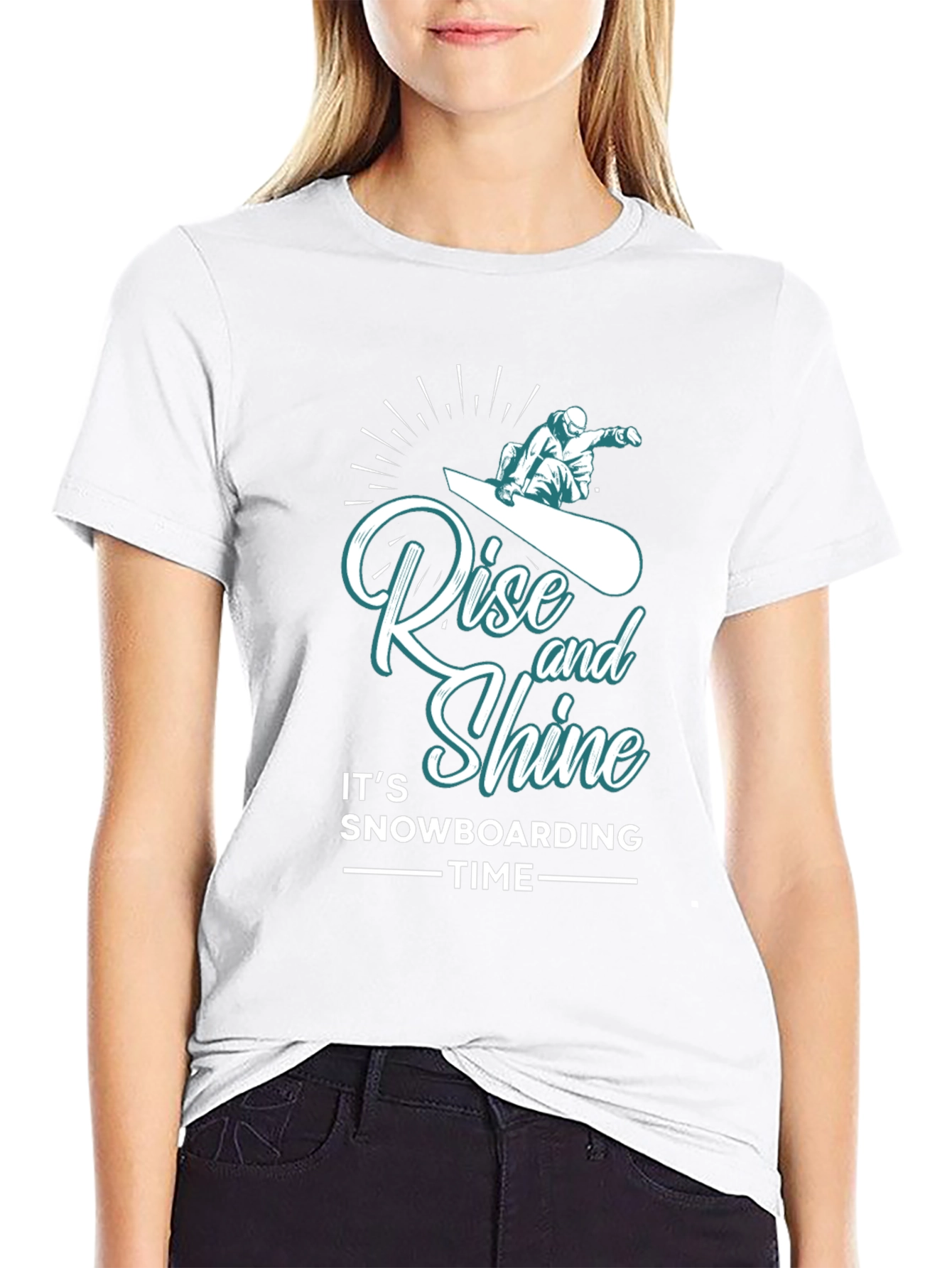 Rise and Shine Snowboarding Time Black T-Shirt