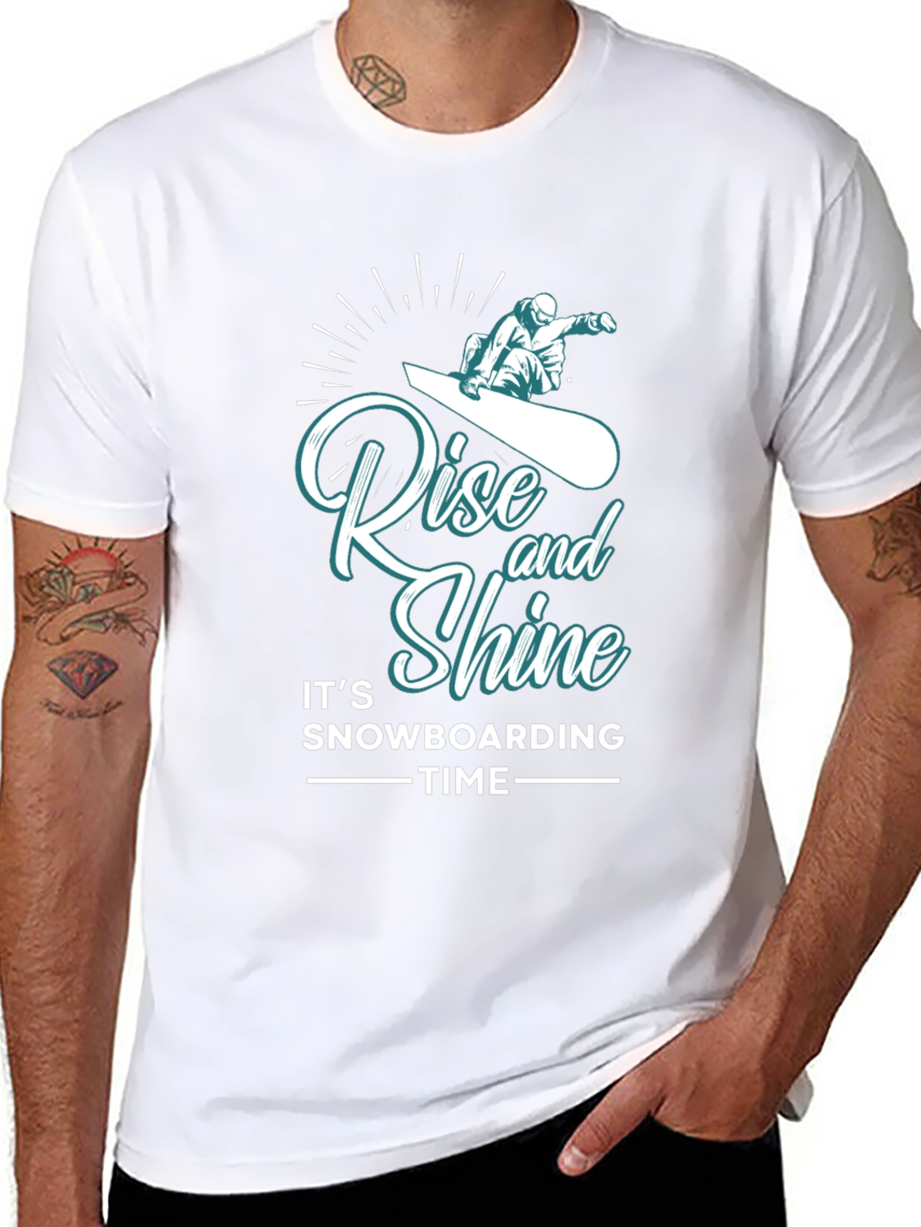 Rise and Shine Snowboarding Time Black T-Shirt